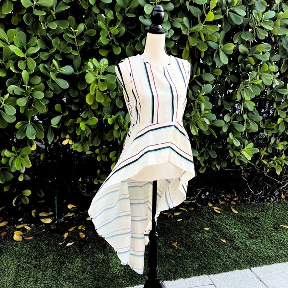 English Factory Dramatic Sleeveless High Low Poplin Striped Shirt M - Picture 3 of 15